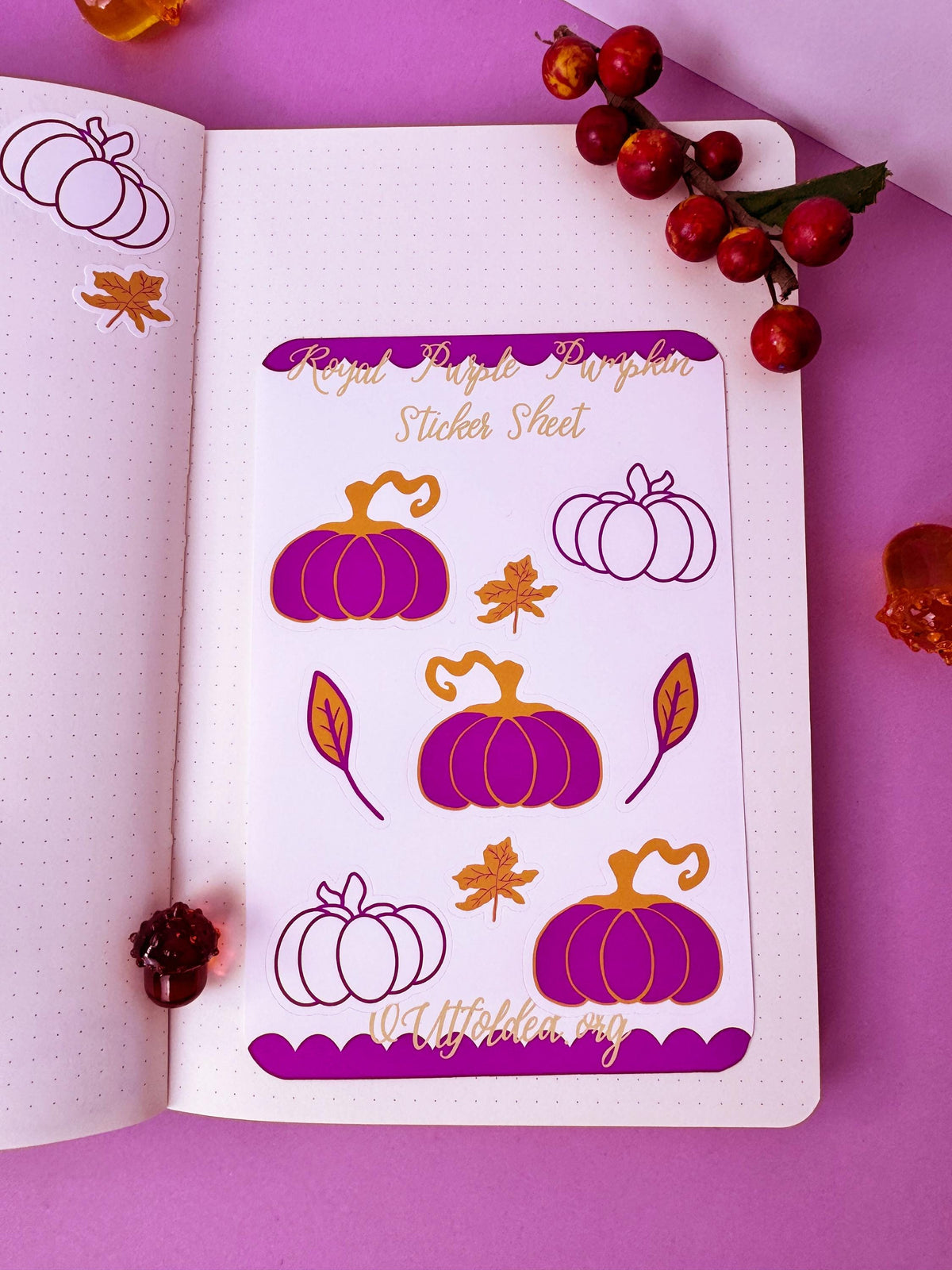 Royal Purple Pumpkin Sticker Sheet For Fall Planner Pages and Agendas For The Autumn Season