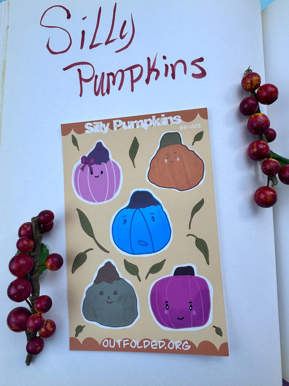 Silly Pumpkins Sticker Sheet - 5 Fun Pumpkin Designs for Scrapbooking, Agendas, Journals, & Playful Labels