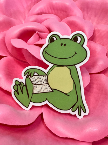 Relaxing Reading Frog Sticker | Vinyl Decal
