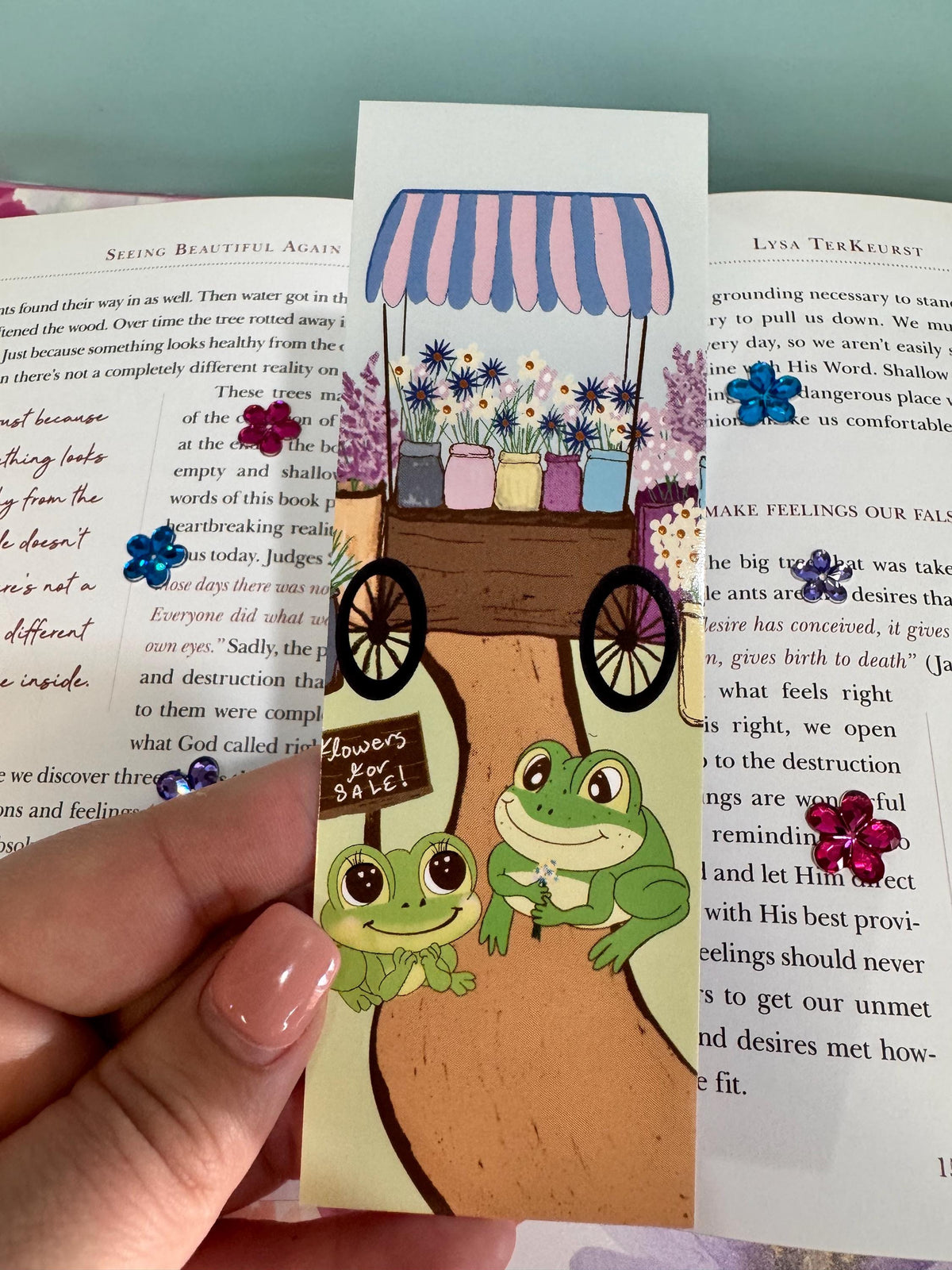 Frog Bookmark | Flower Cart Date | Laminated 2 × 6