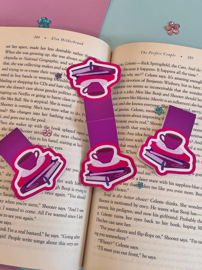 Book Stack & Coffee Magnetic Bookmark