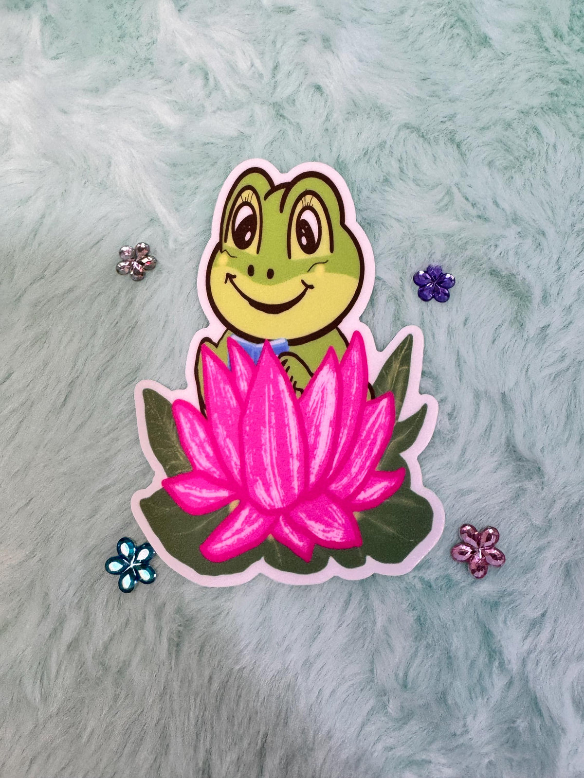 Happy Frog Reading In A Lotus Flower Vinyl Sticker | Hand Drawn Original Art | Handmade