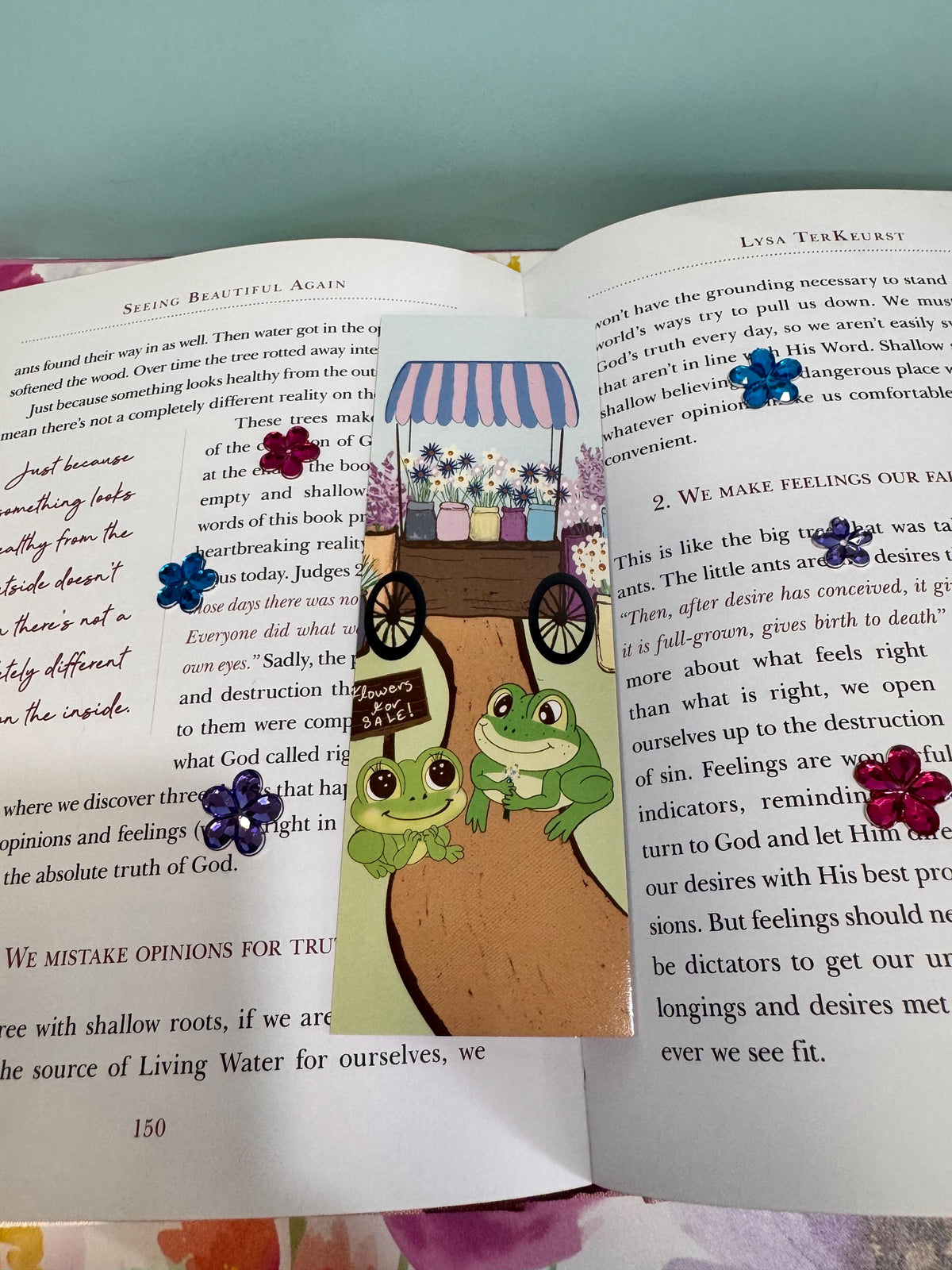 Frog Bookmark | Flower Cart Date | Laminated 2 × 6