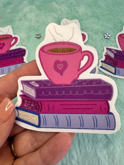 Books and Coffee Vinyl Sticker | Hand-Drawn Reader Gift