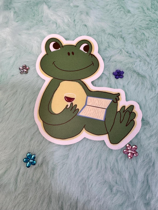 Frog Sticker | Books and Wine | Hand Drawn Original Art | Handmade