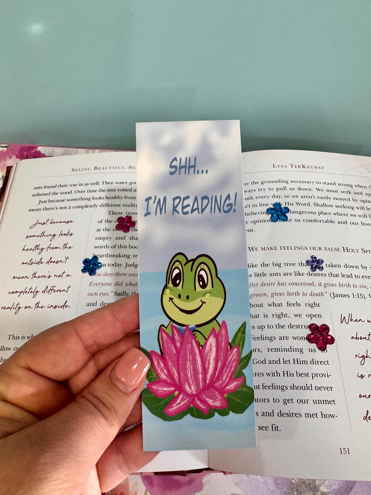 Frog Bookmark | Shh, I'm Reading | Laminated 2 × 6