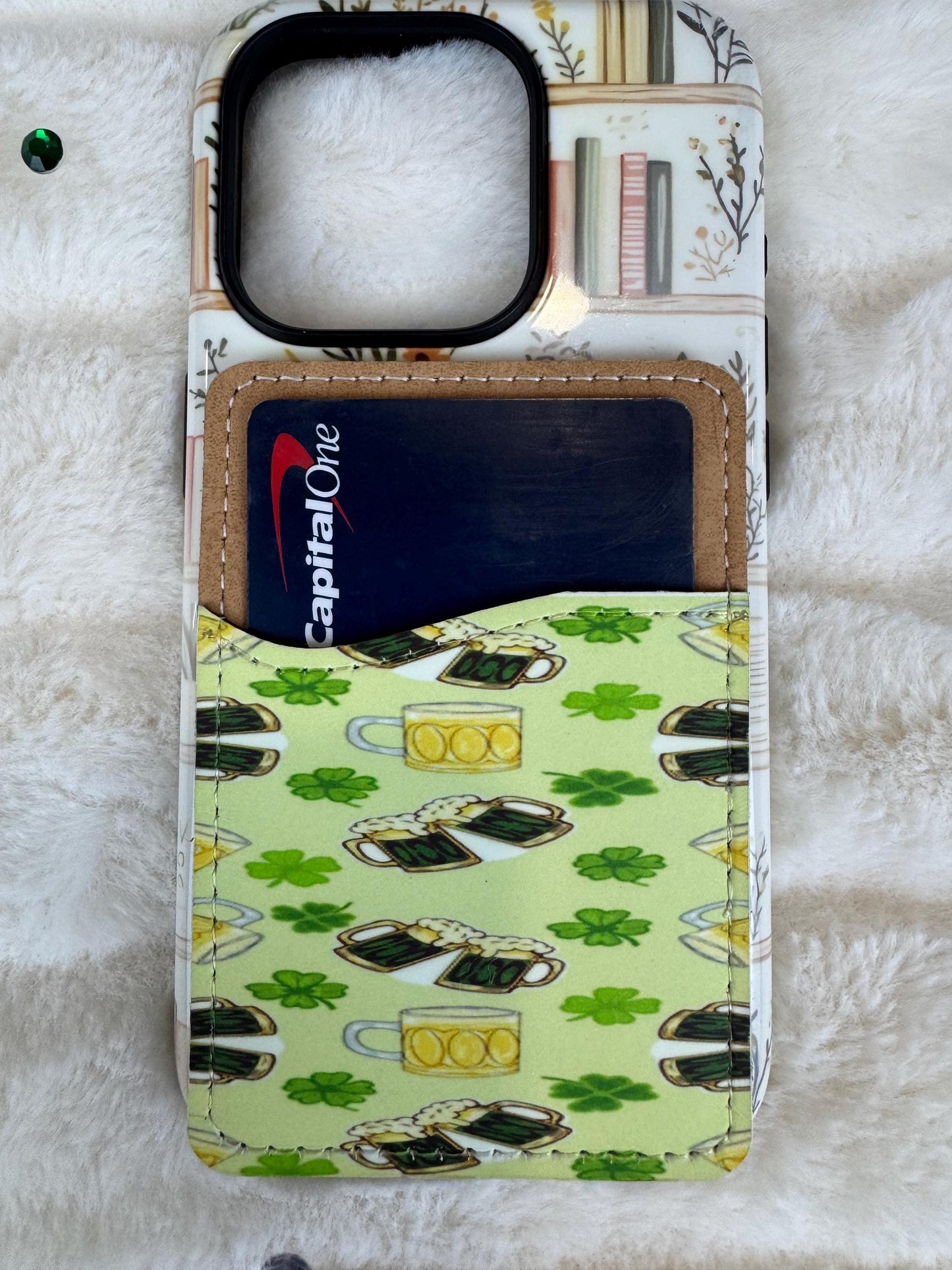 St. Patrick's Day Beer and Shamrock  Phone Card Holder Wallet | Sublimated Adhesive Phone Wallet | Handmade, Hand Drawn Design