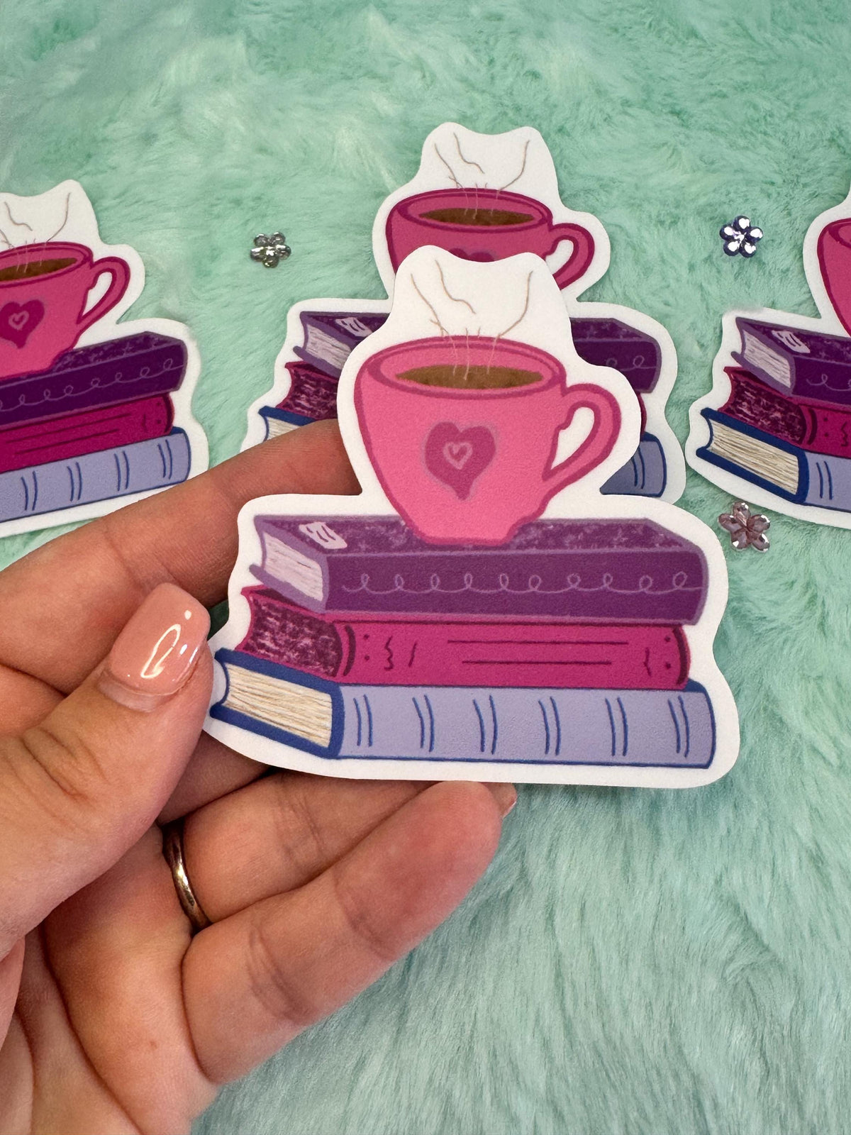 Books and Coffee Vinyl Sticker | Hand-Drawn Reader Gift