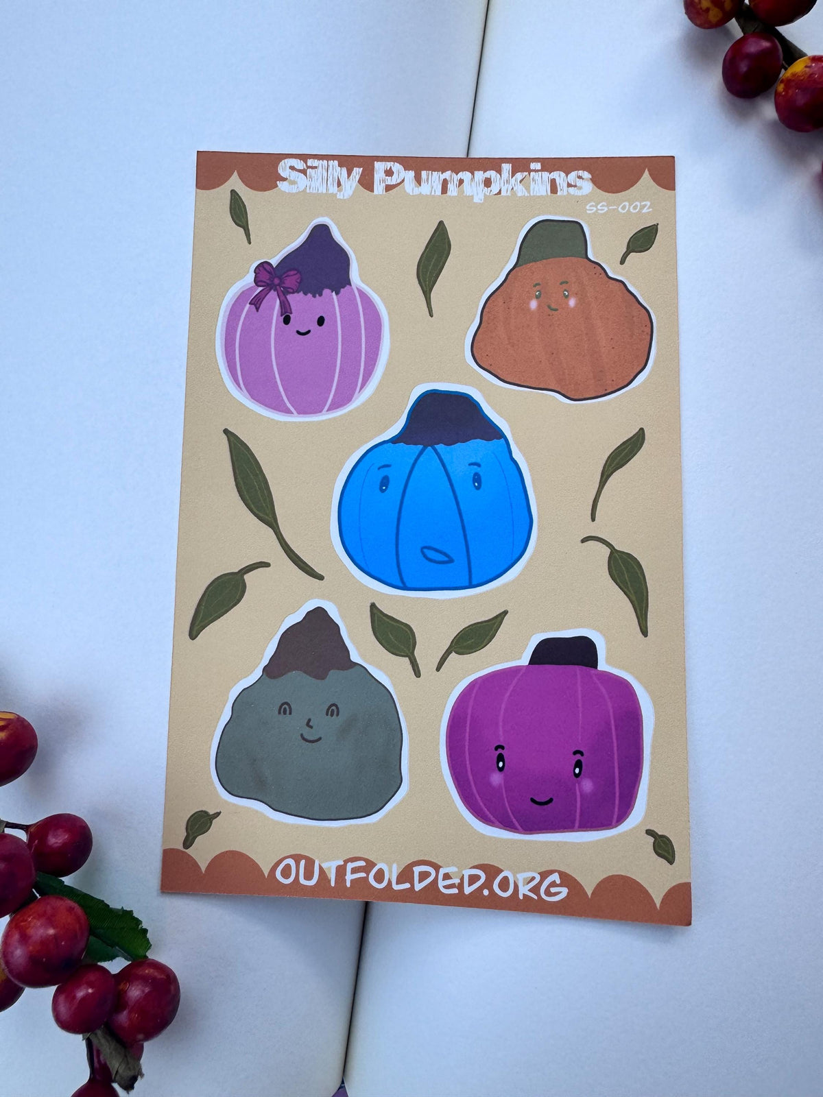 Silly Pumpkins Sticker Sheet - 5 Fun Pumpkin Designs for Scrapbooking, Agendas, Journals, & Playful Labels