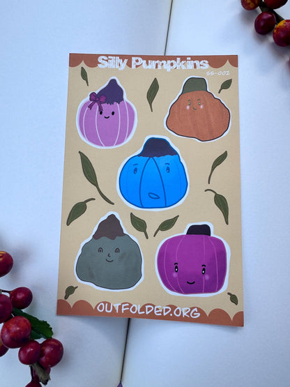 Silly Pumpkins Sticker Sheet - 5 Fun Pumpkin Designs for Scrapbooking, Agendas, Journals, & Playful Labels