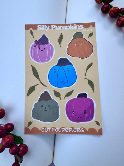 Silly Pumpkins Sticker Sheet - 5 Fun Pumpkin Designs for Scrapbooking, Agendas, Journals, & Playful Labels