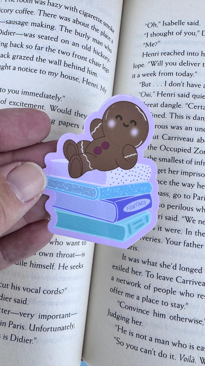 Holiday Gingerbread Man Book Lover Sticker- Hand Drawn, Handmade Christmas Theme For Readers