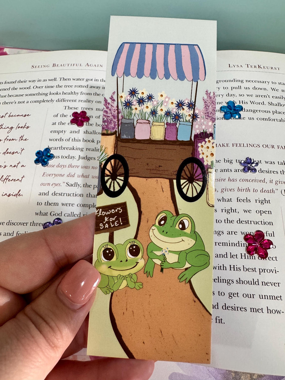 Frog Bookmark | Flower Cart Date | Laminated 2 × 6