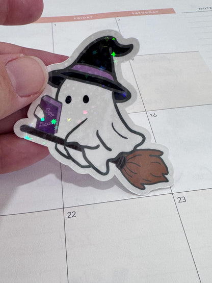 Reading Ghost Holographic Sticker | Bookish Halloween Sticker