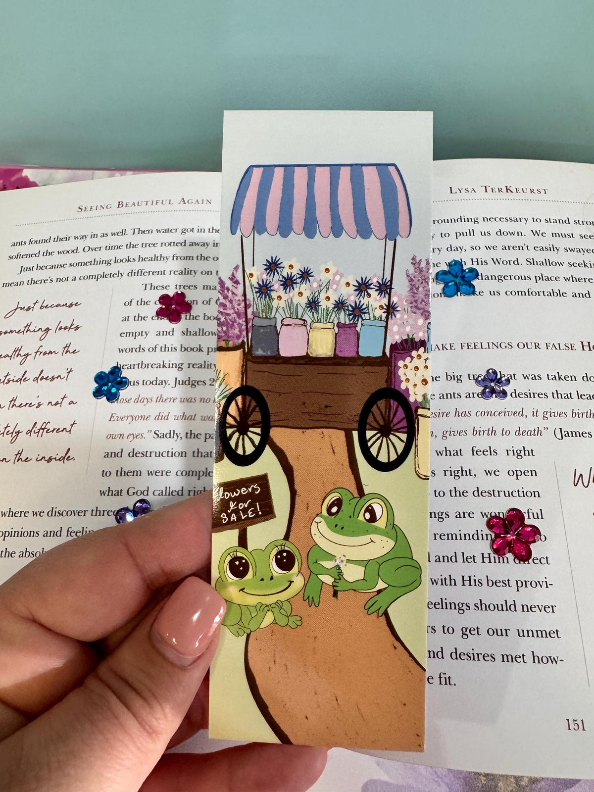 Frog Bookmark | Flower Cart Date | Laminated 2 × 6