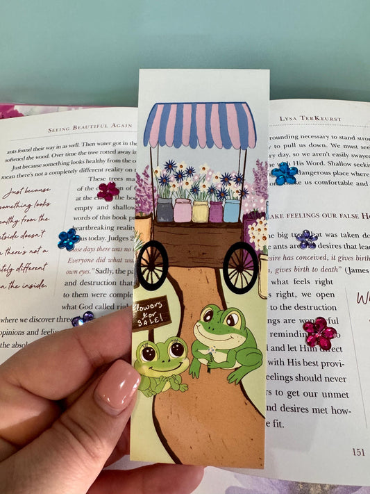 Frog Bookmark | Flower Cart Date | Laminated 2 × 6