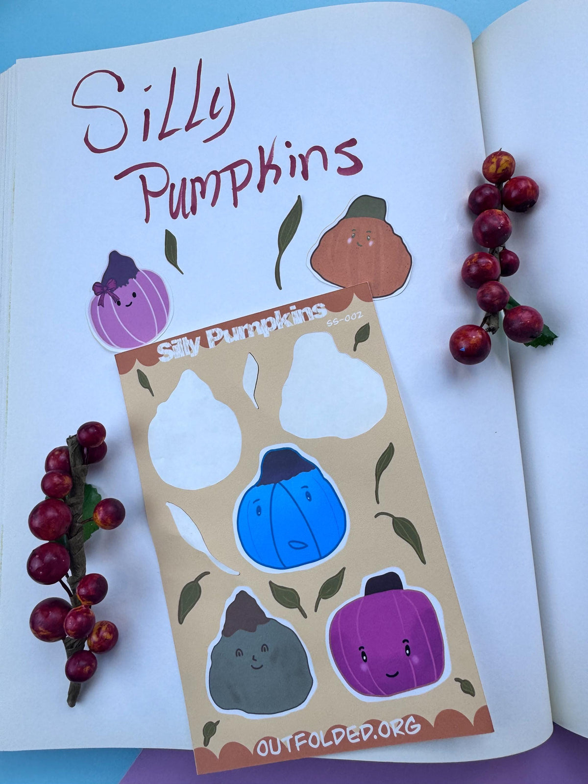 Silly Pumpkins Sticker Sheet - 5 Fun Pumpkin Designs for Scrapbooking, Agendas, Journals, & Playful Labels