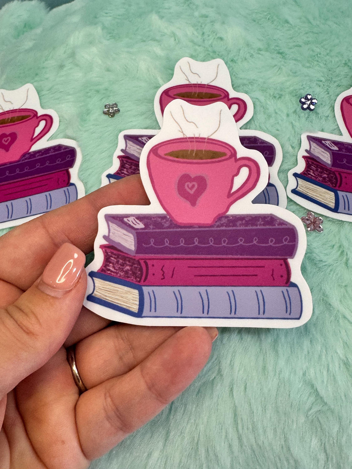 Books and Coffee Vinyl Sticker | Hand-Drawn Reader Gift