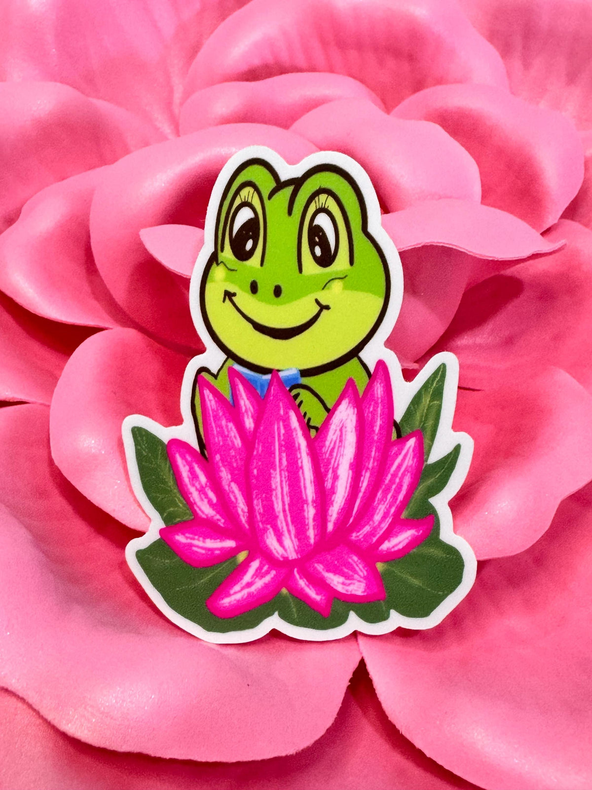 Happy Frog Reading In A Lotus Flower Vinyl Sticker | Hand Drawn Original Art | Handmade