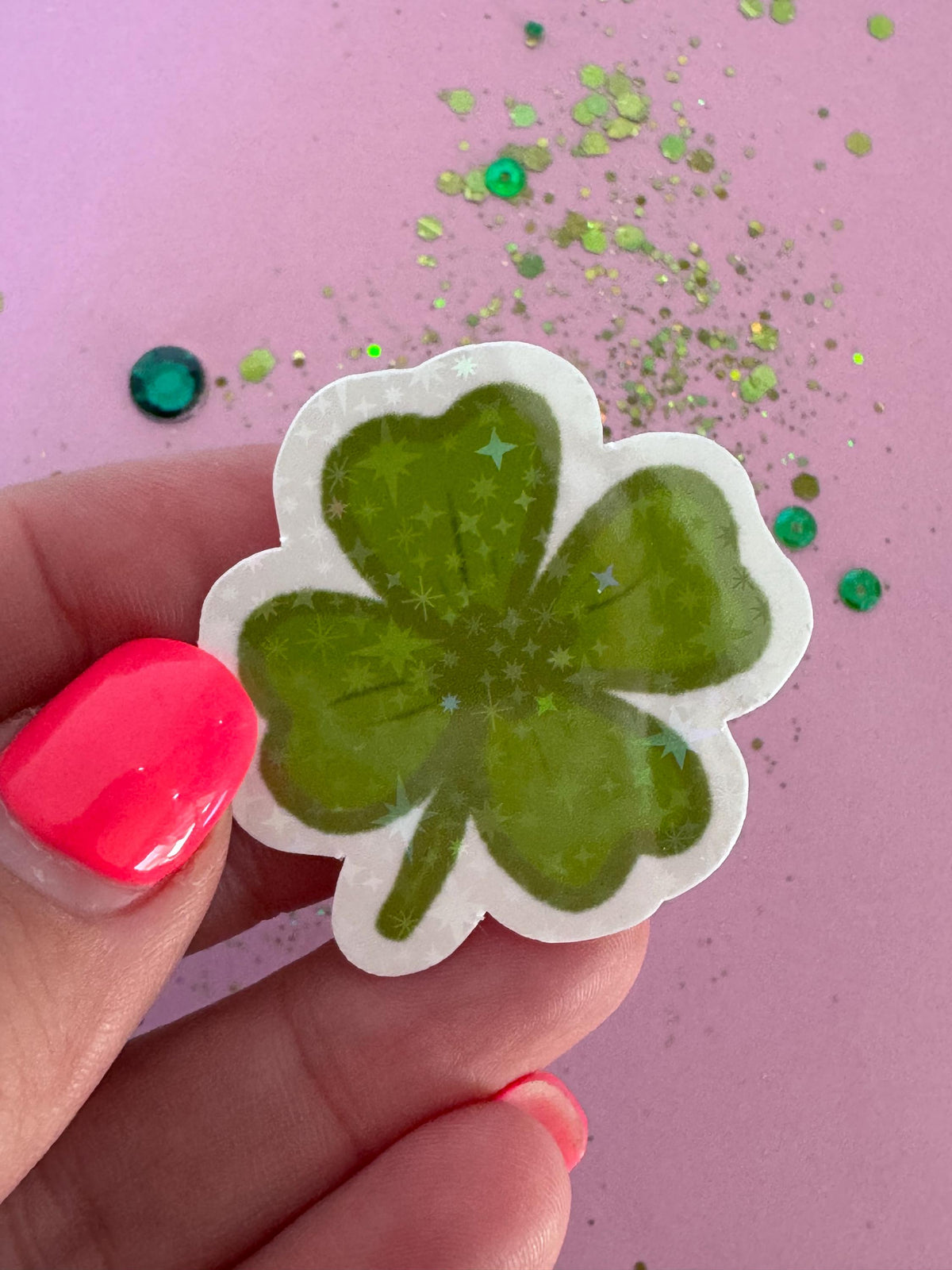 4 Leaf Clover Sticker, Hand Drawn Shamrock, Holographic Planner Journal (1.5x1.5 Inch)