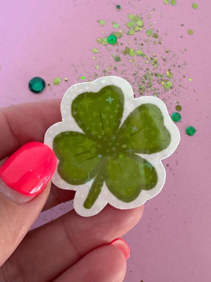 4 Leaf Clover Sticker, Hand Drawn Shamrock, Holographic Planner Journal (1.5x1.5 Inch)