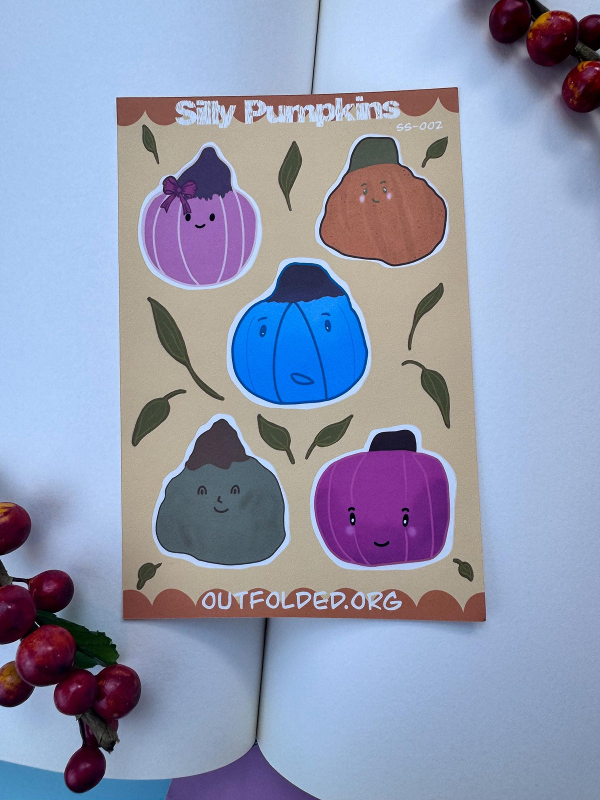 Silly Pumpkins Sticker Sheet - 5 Fun Pumpkin Designs for Scrapbooking, Agendas, Journals, & Playful Labels