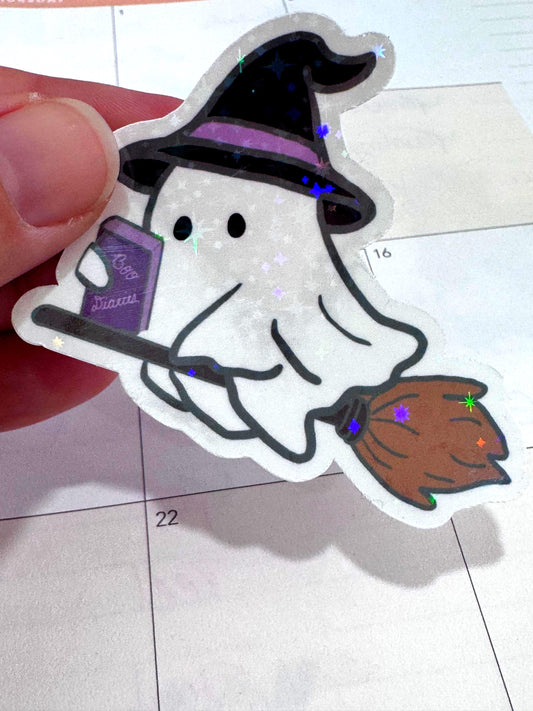 Reading Ghost Holographic Sticker | Bookish Halloween Sticker