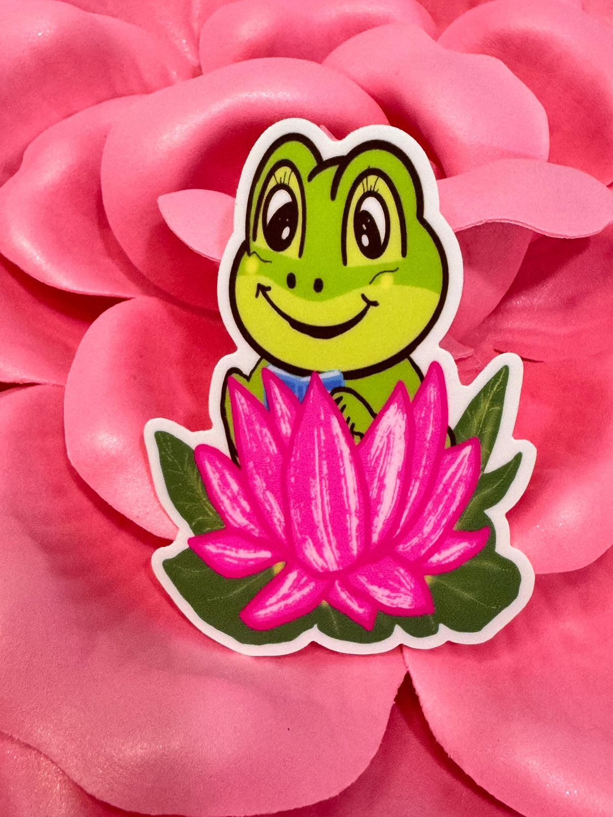 Happy Frog Reading In A Lotus Flower Vinyl Sticker | Hand Drawn Original Art | Handmade