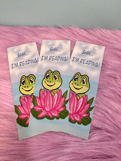 Frog Bookmark | Shh, I'm Reading | Laminated 2 × 6