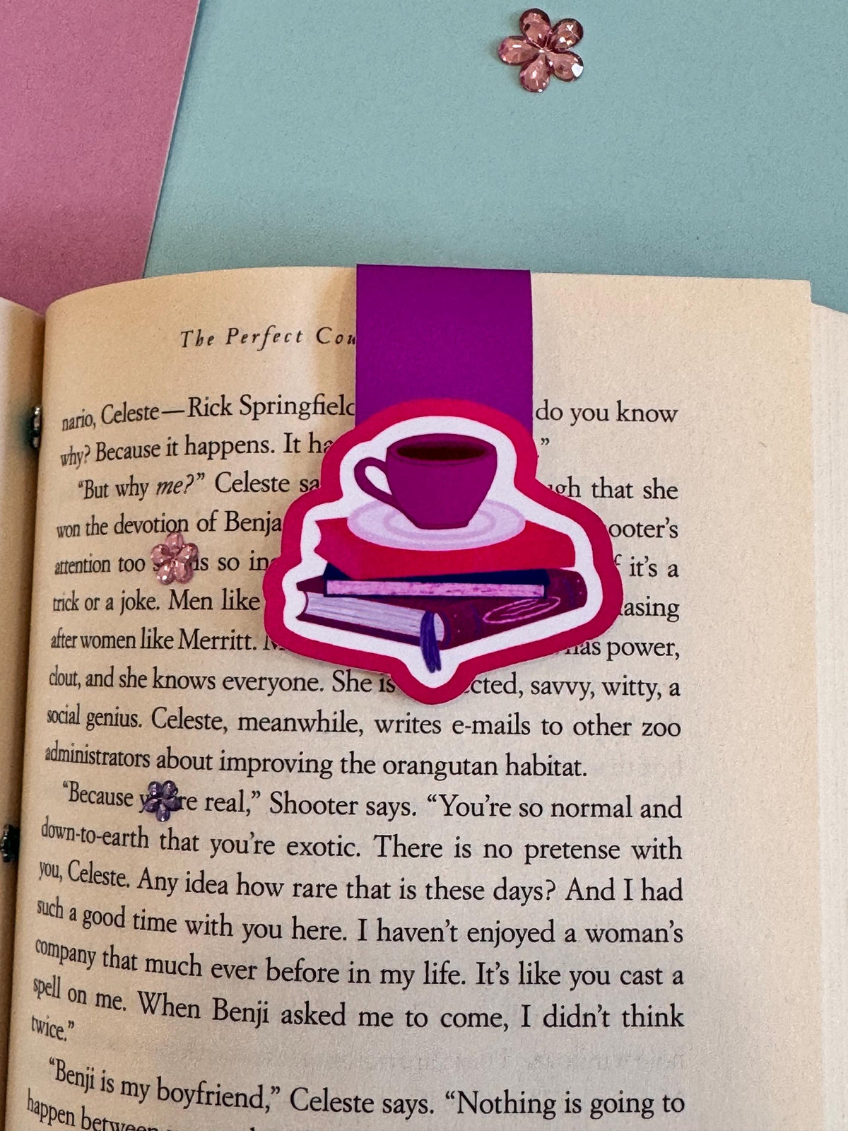 Book Stack & Coffee Magnetic Bookmark
