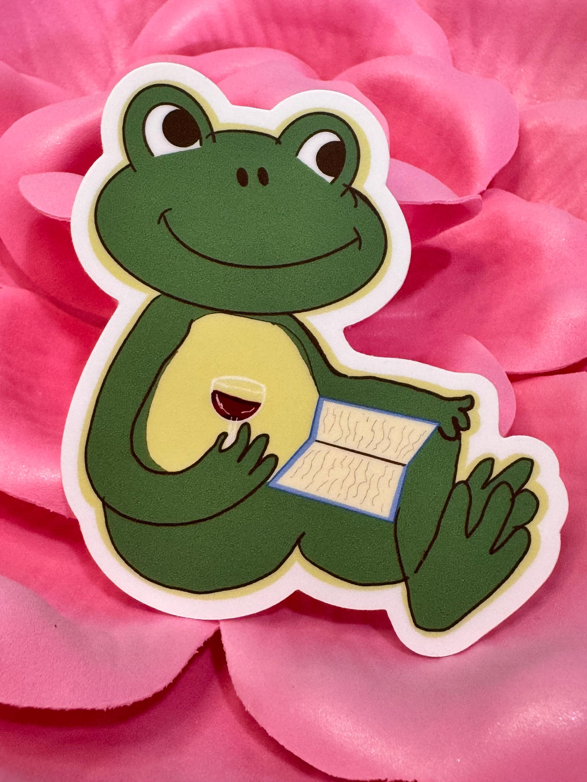 Frog Sticker | Books and Wine | Hand Drawn Original Art | Handmade