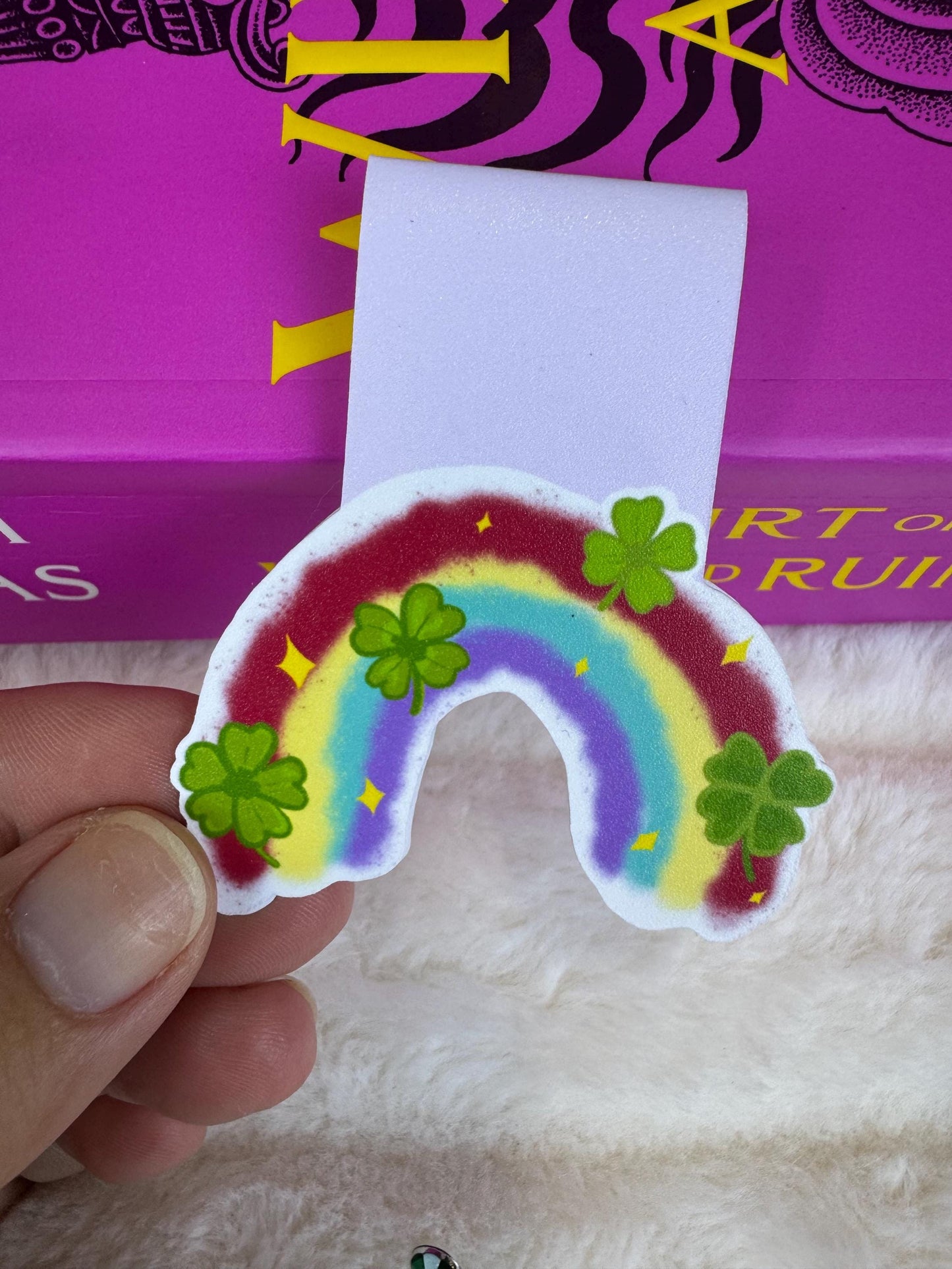 Rainbow and Lucky Clover Magnetic Bookmark