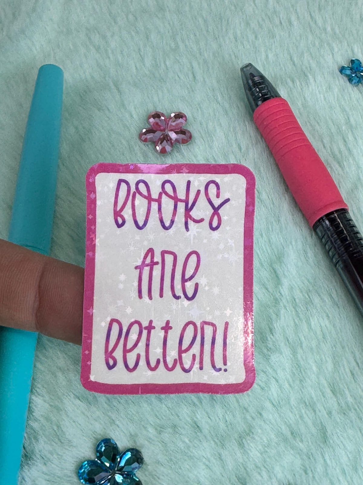 Books Are Better Pink Holographic Sticker | Rectangular Vinyl Sticker For Readers | Book Lover Sticker