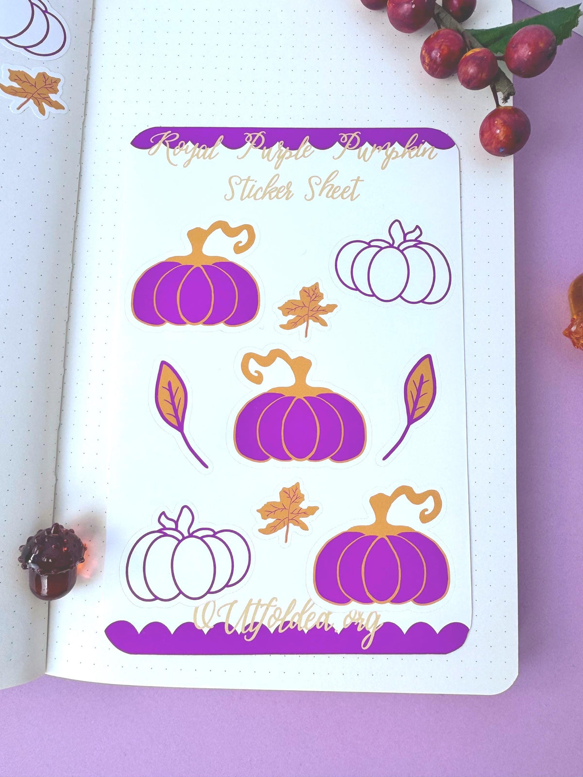 Royal Purple Pumpkin Sticker Sheet For Fall Planner Pages and Agendas For The Autumn Season