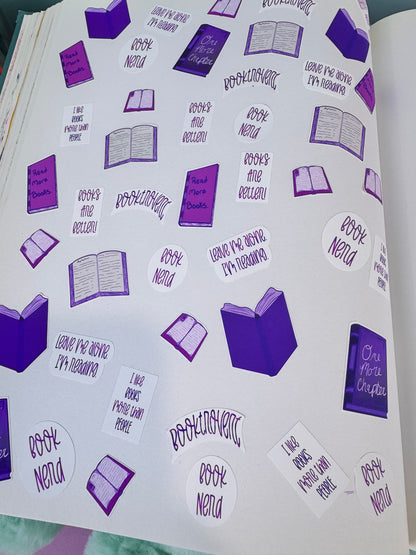 Planner Sticker Sheet Of Pink and Purple Bookish Stickers, Book Lover Stickers, For Readers, Book Nerd