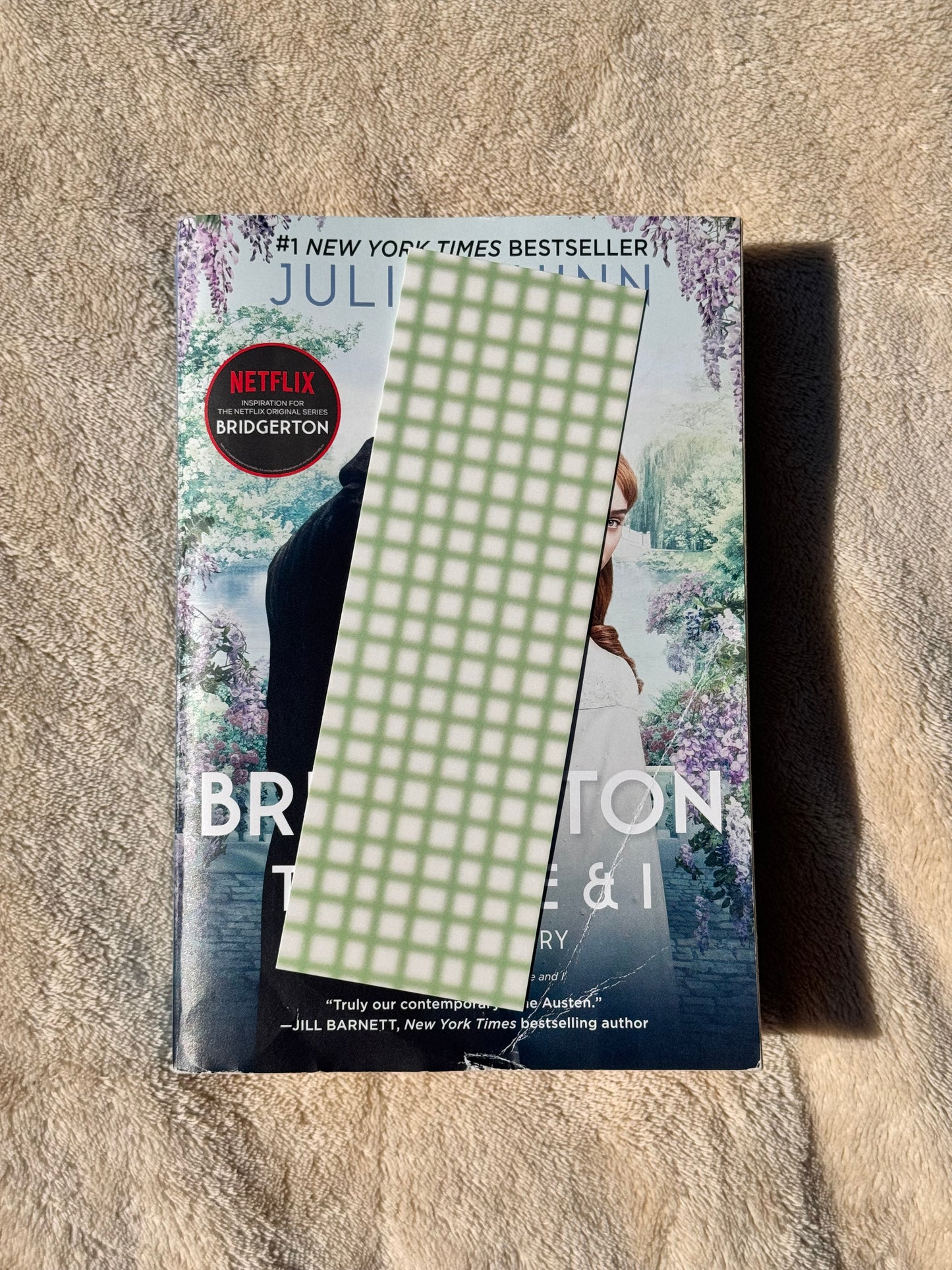 Gingham Style Bookmark In Green and Yellow Plaid, Neutral Bookmark, Hand Drawn, For Readers, Pretty Aesthetic