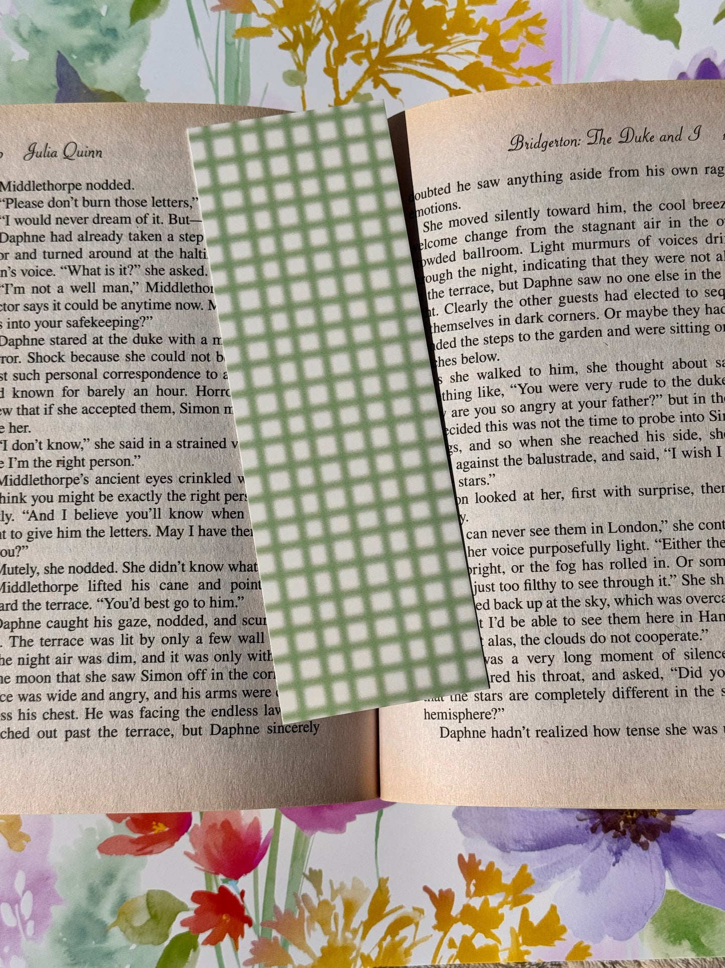 Gingham Style Bookmark In Green and Yellow Plaid, Neutral Bookmark, Hand Drawn, For Readers, Pretty Aesthetic