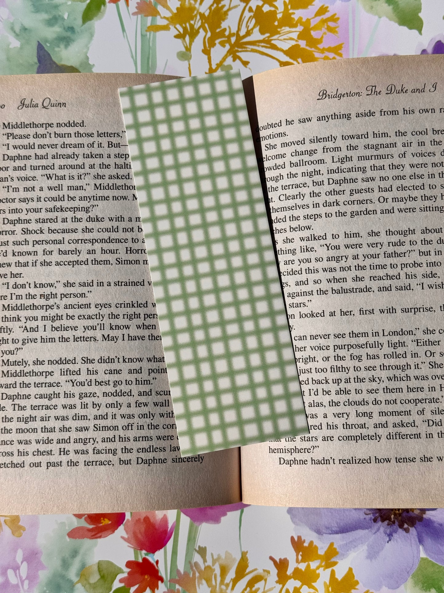 Gingham Style Bookmark In Green and Yellow Plaid, Neutral Bookmark, Hand Drawn, For Readers, Pretty Aesthetic