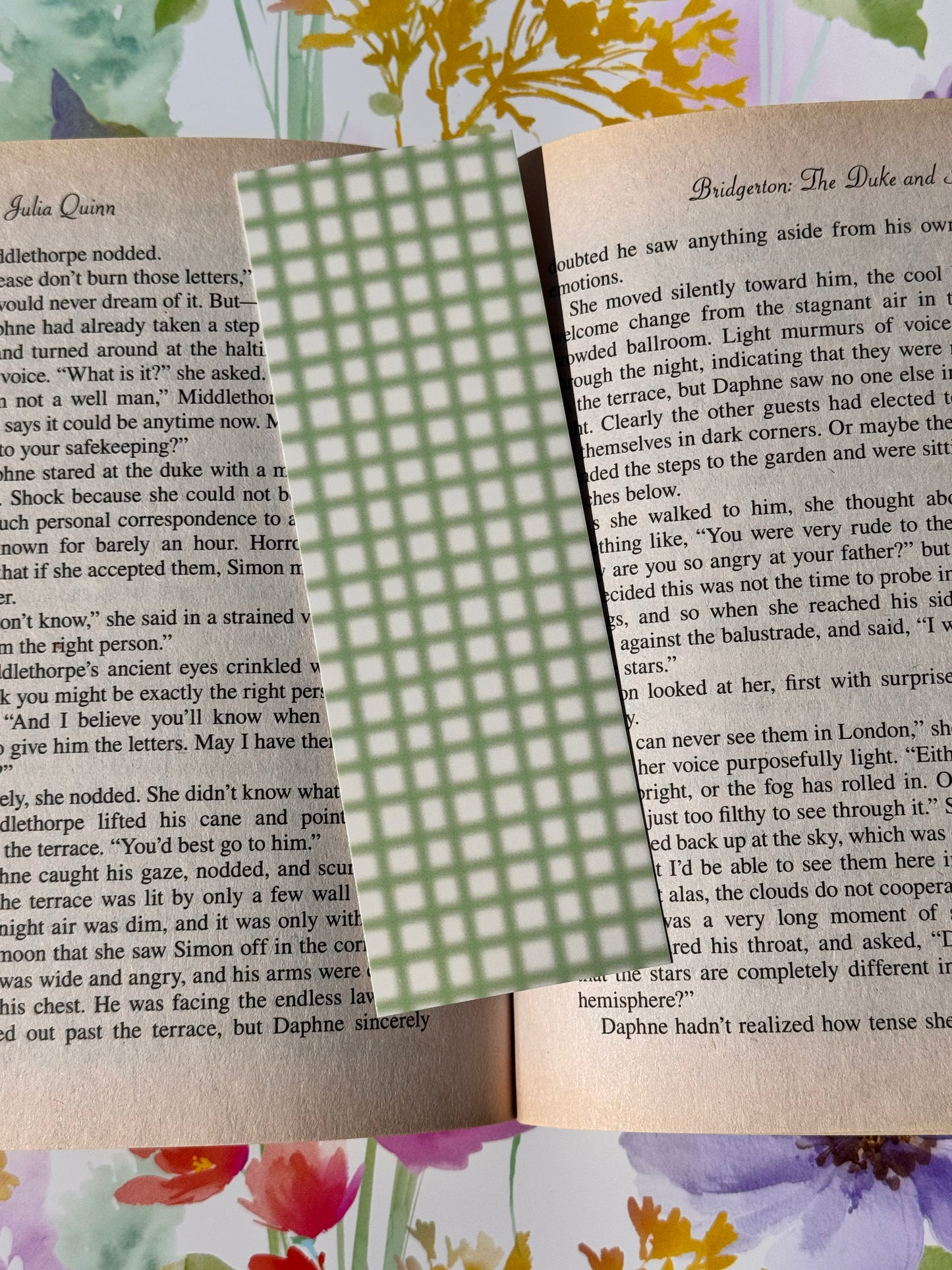 Gingham Style Bookmark In Green and Yellow Plaid, Neutral Bookmark, Hand Drawn, For Readers, Pretty Aesthetic