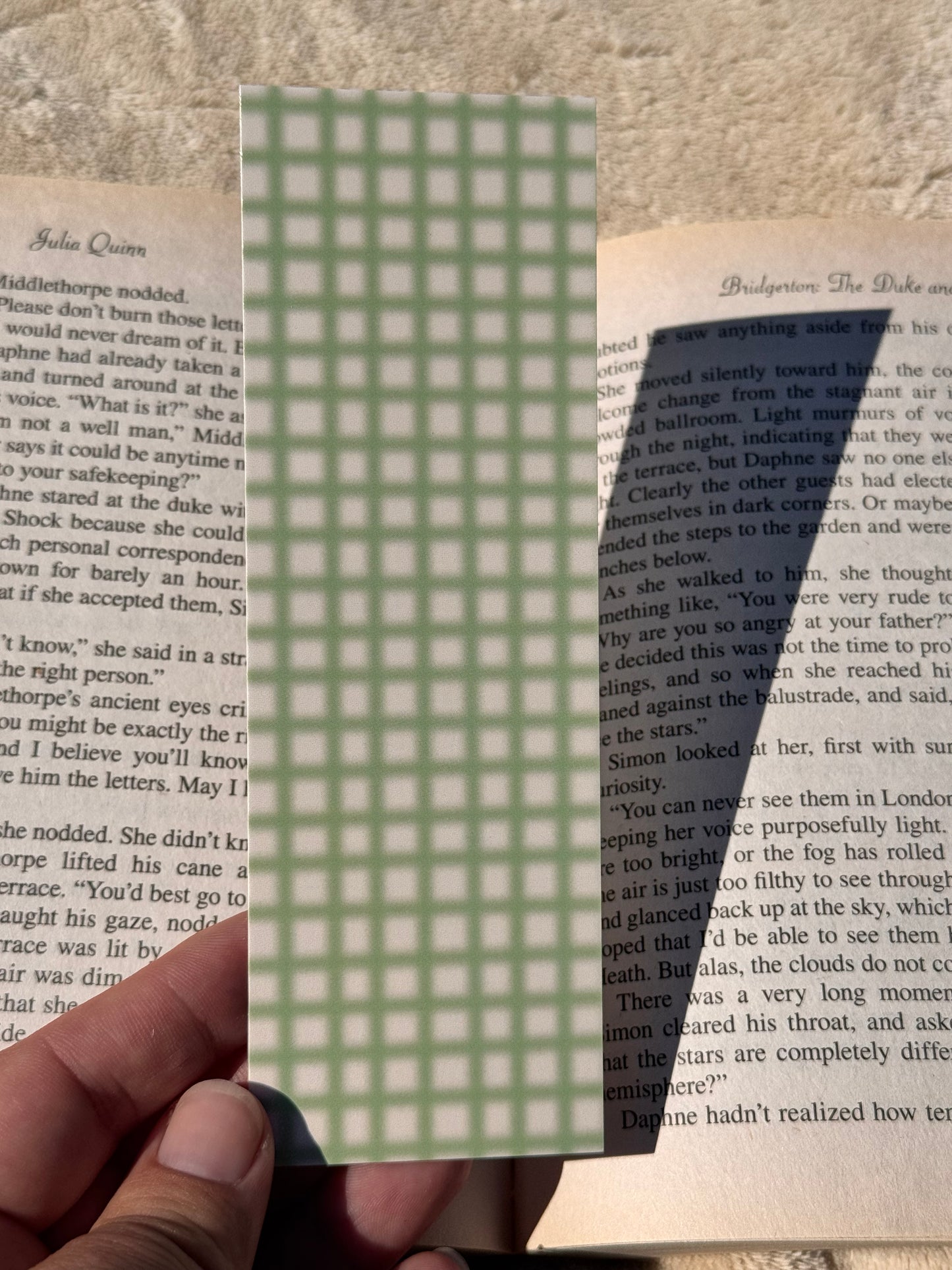 Gingham Style Bookmark In Green and Yellow Plaid, Neutral Bookmark, Hand Drawn, For Readers, Pretty Aesthetic
