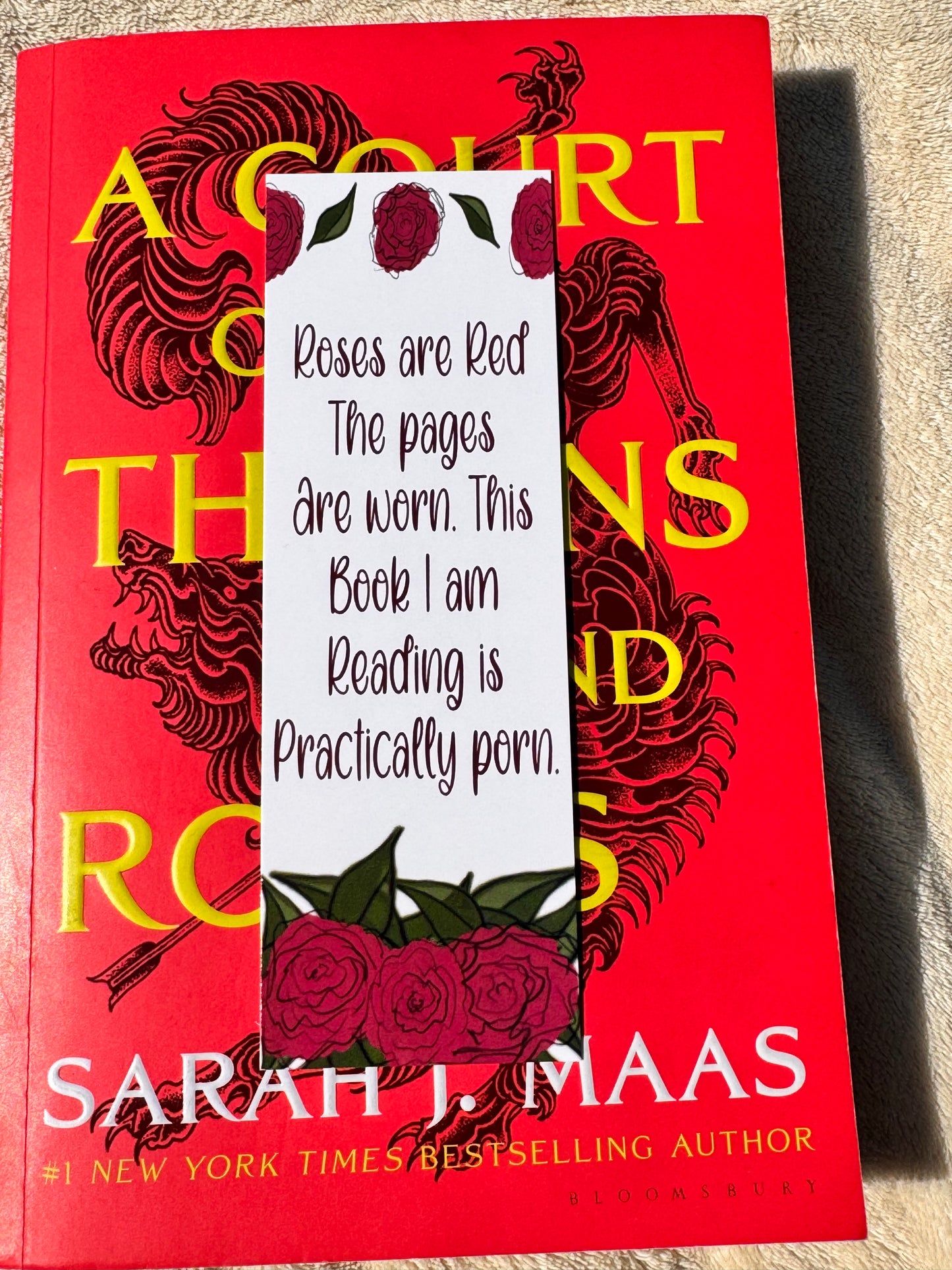 Bookmark For Romance Reader, Poetry Bookmark, Hand Drawn Original Art, Roses, For Book Lovers