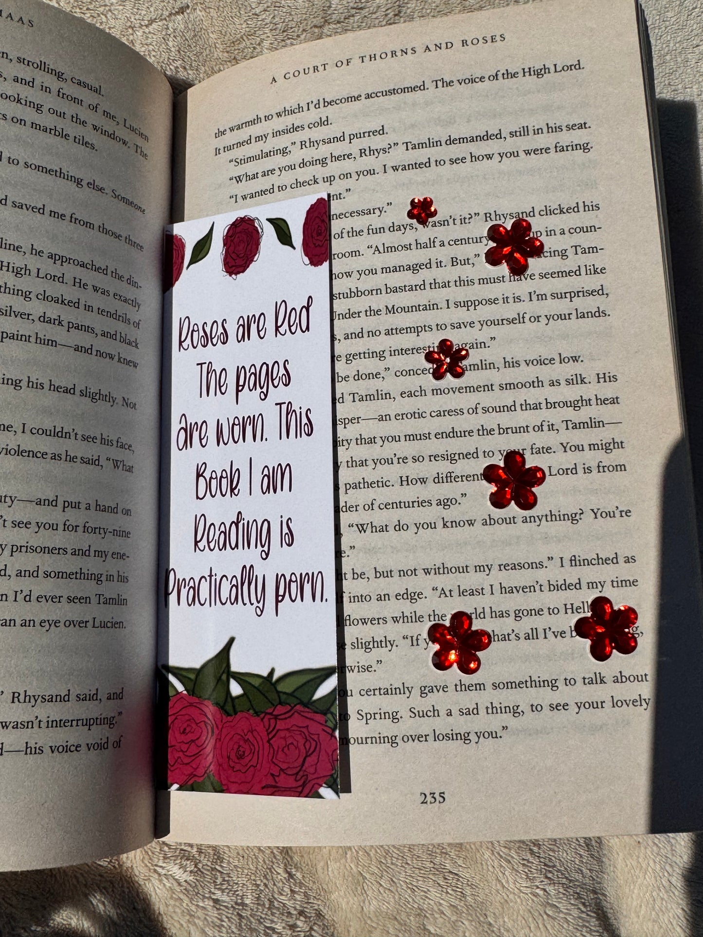 Bookmark For Romance Reader, Poetry Bookmark, Hand Drawn Original Art, Roses, For Book Lovers