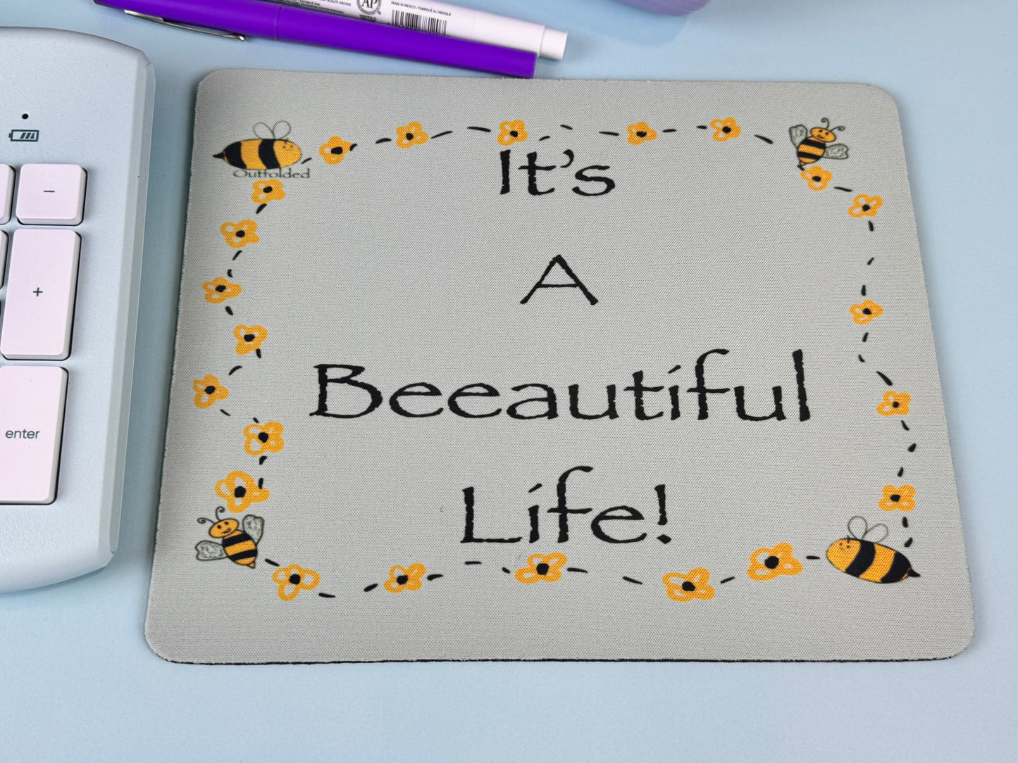 It's A Beeautiful Life! Mouse Pad For Your Desk. Bumblebees and Flowers Design