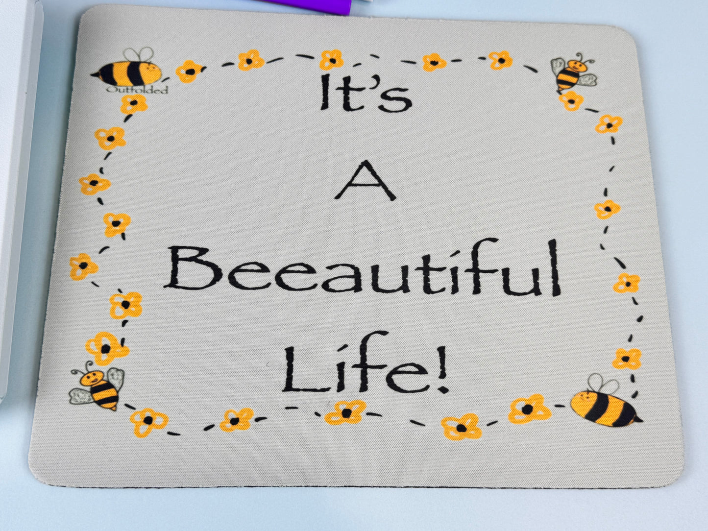 It's A Beeautiful Life! Mouse Pad For Your Desk. Bumblebees and Flowers Design