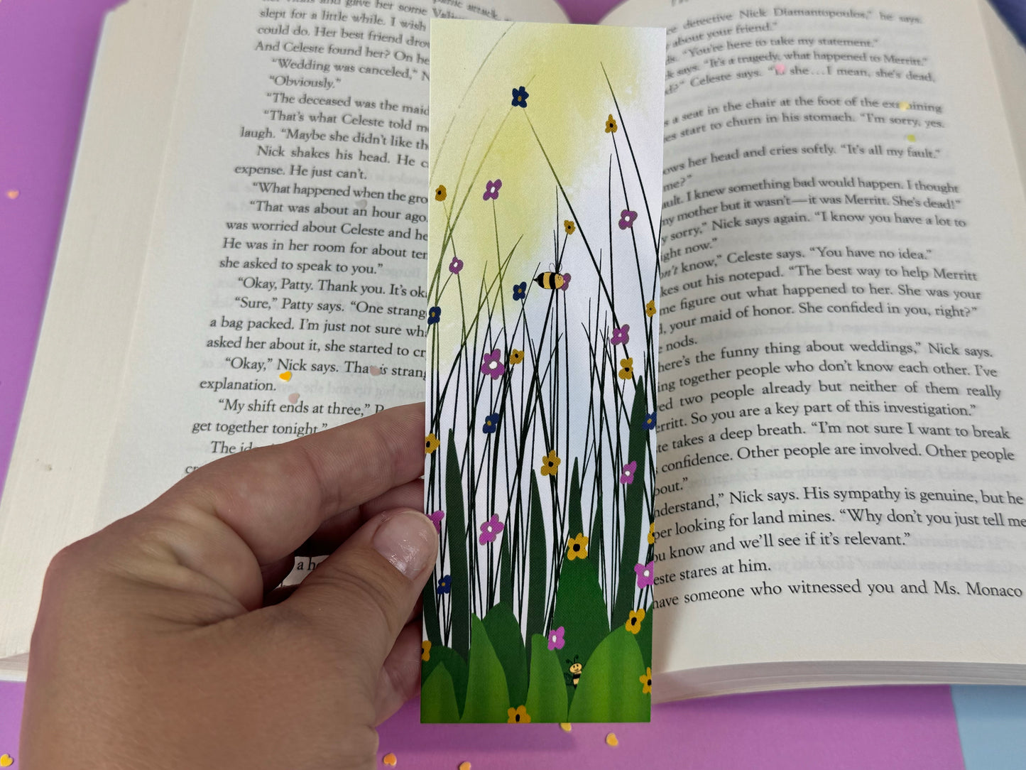 Bumblebee Fun In A Meadow of Flowers Bookmark