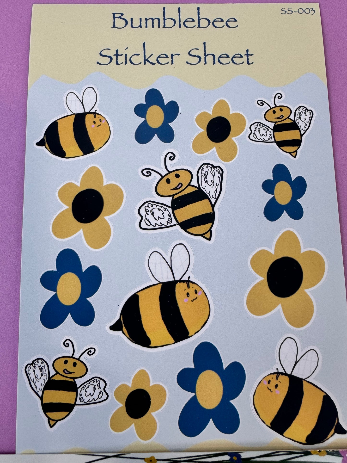 Bumblebees and Flowers Sticker Sheet, 4x6 Inch Sheet with 14 Stickers