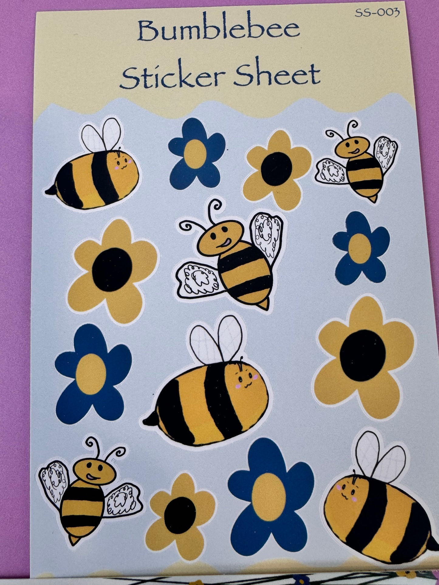 Bumblebees and Flowers Sticker Sheet, 4x6 Inch Sheet with 14 Stickers