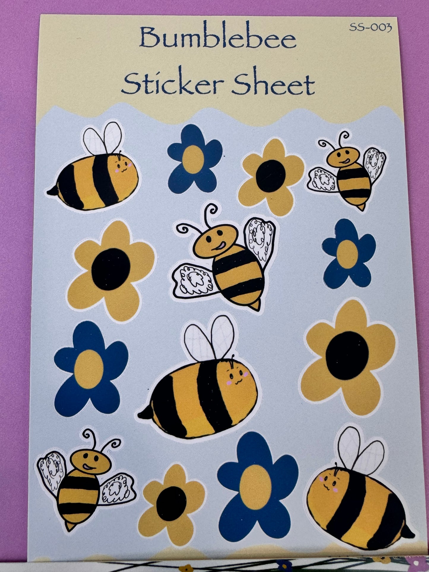 Bumblebees and Flowers Sticker Sheet, 4x6 Inch Sheet with 14 Stickers