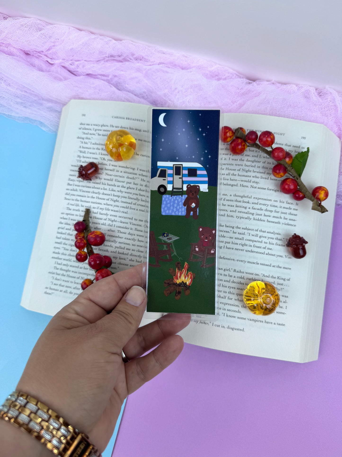Teddy Bear Bookmark For Readers: Cute Camping Teddy Bears Having Smores