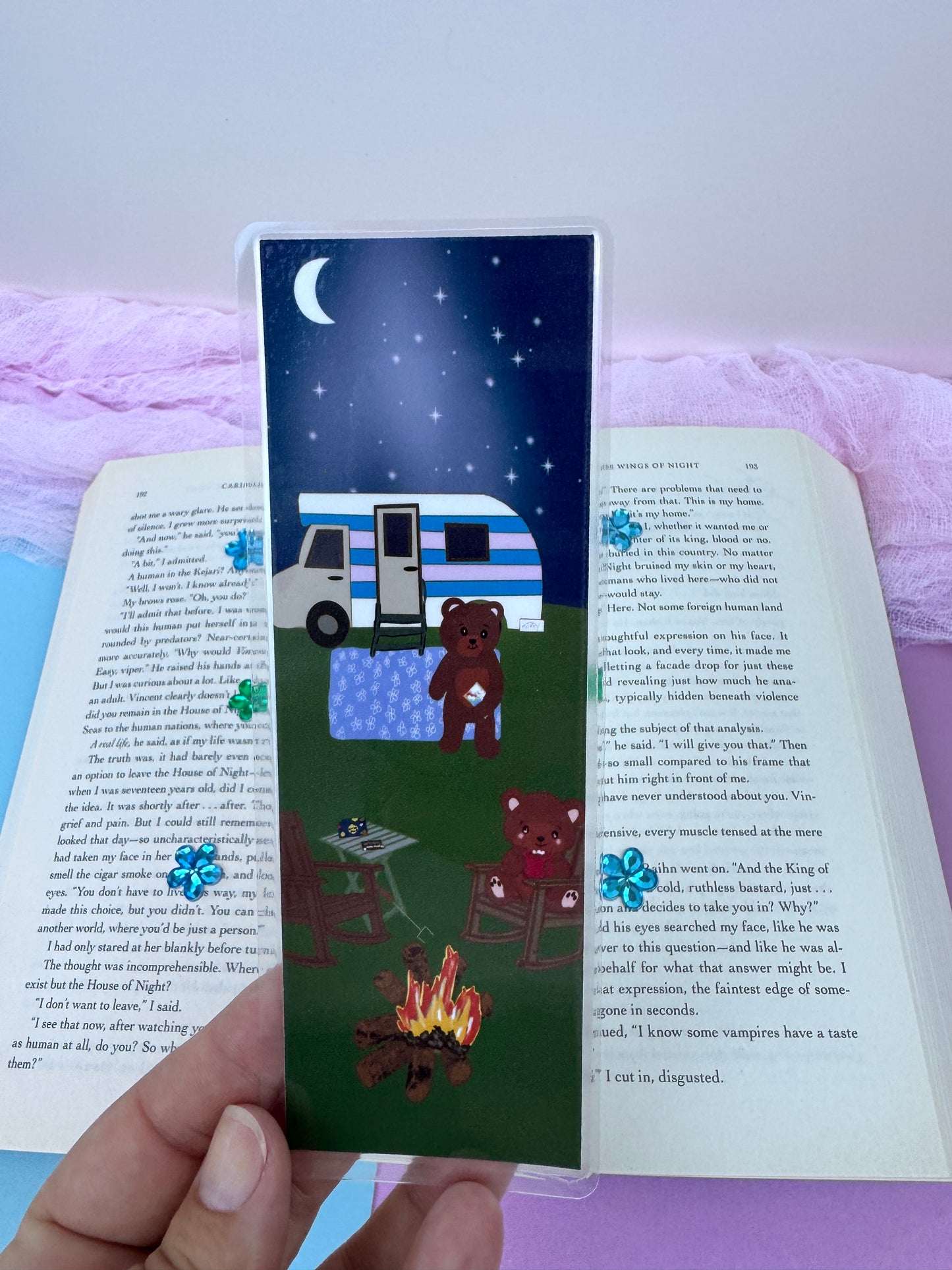 Teddy Bear Bookmark For Readers: Cute Camping Teddy Bears Having Smores